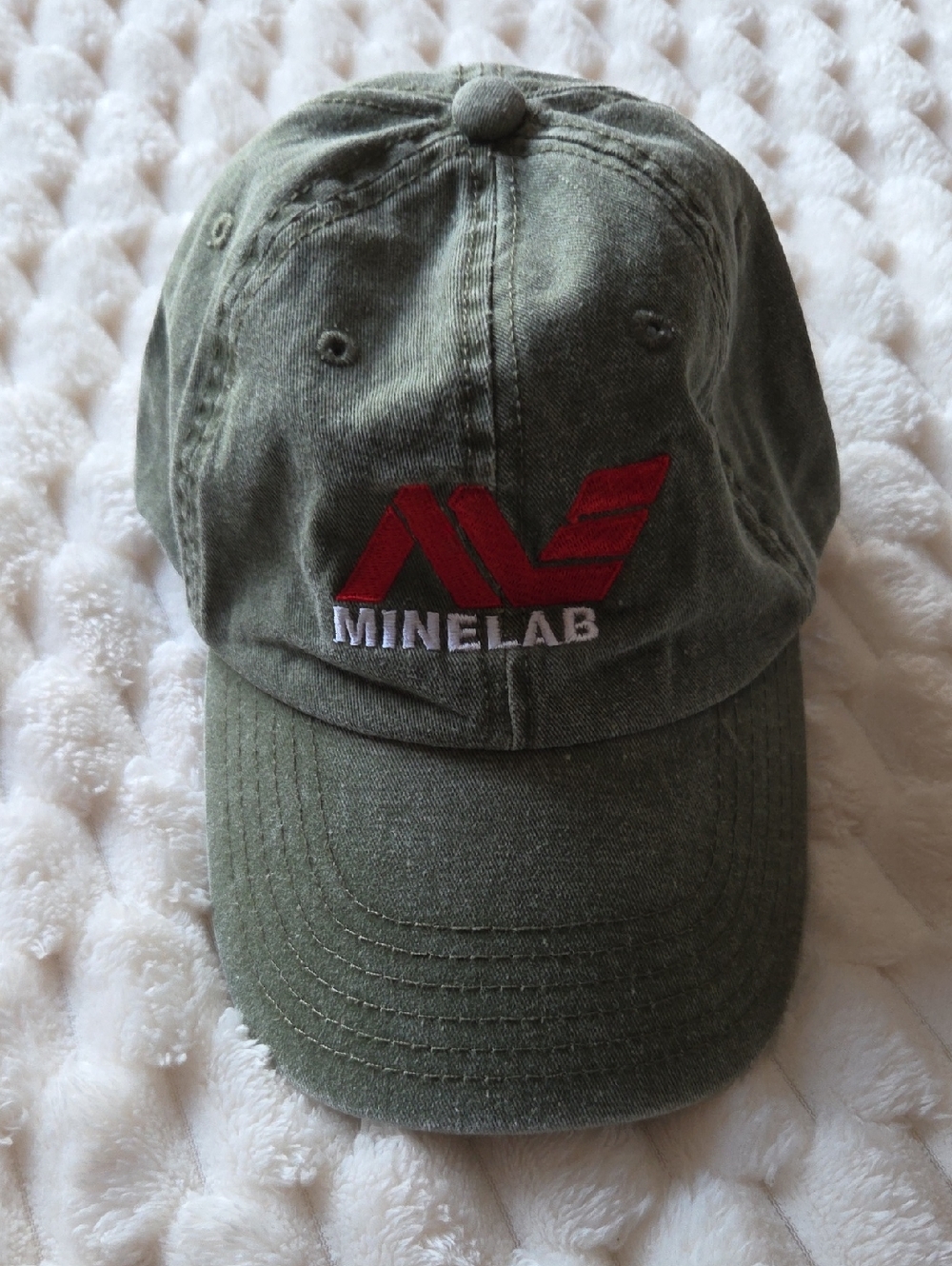 Minelab Olive Green Baseball Cap with Red Logo